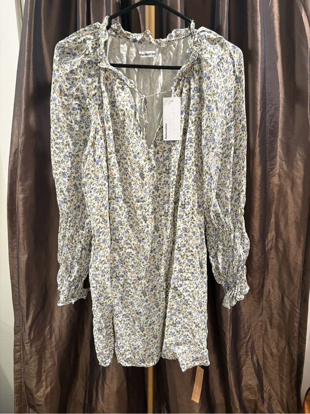 Reformation Cream Floral Long-Sleeve Mini Dress